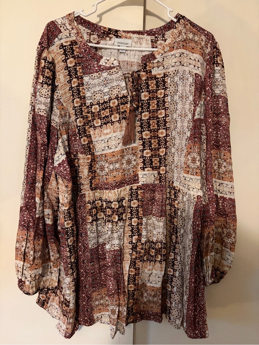 Avenue Brown Tan and Cream Patchwork Peasant Tunic